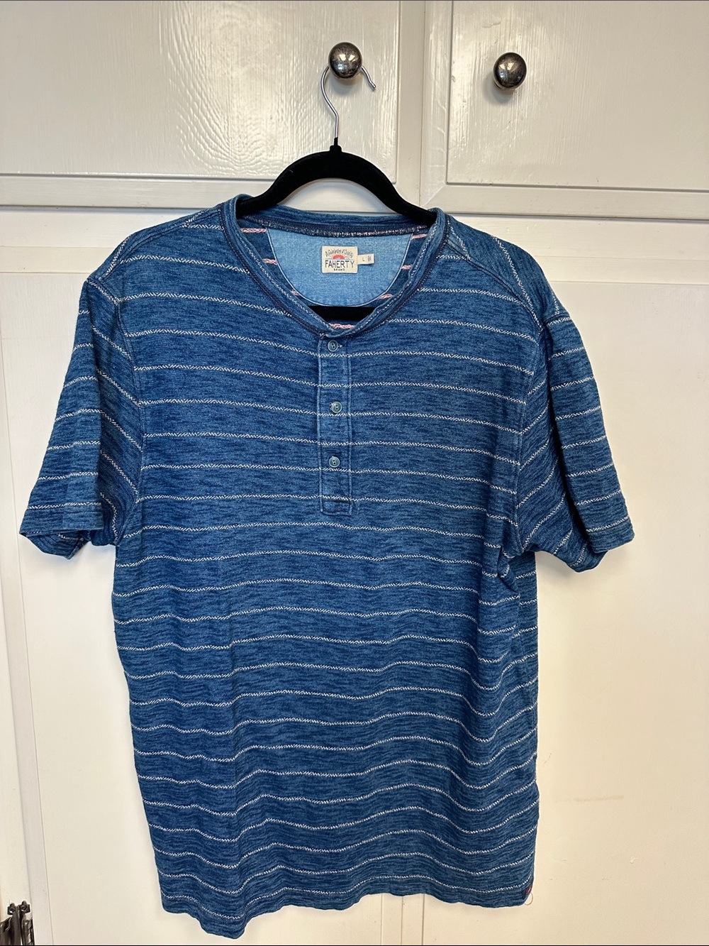 Faherty Indigo Blue Striped Short-Sleeve Henley